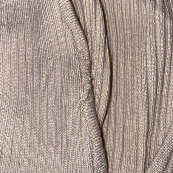 Super Down Neutral Tan V-Neck Ribbed Sweater Bodysuit | Sz S - Picture 4 of 6